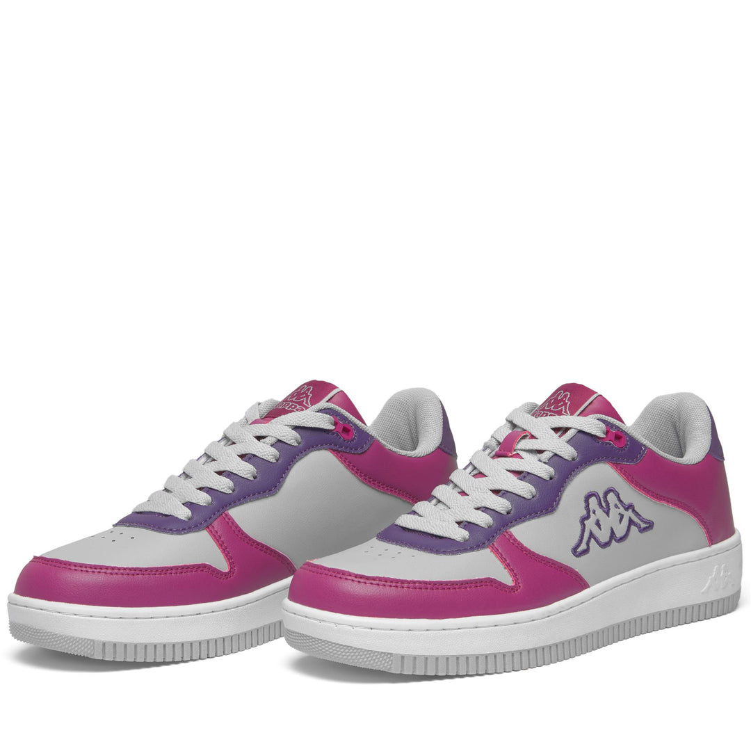 Grey and Fuchsia Unisex Low Cut Sneakers with Synthetic Upper main