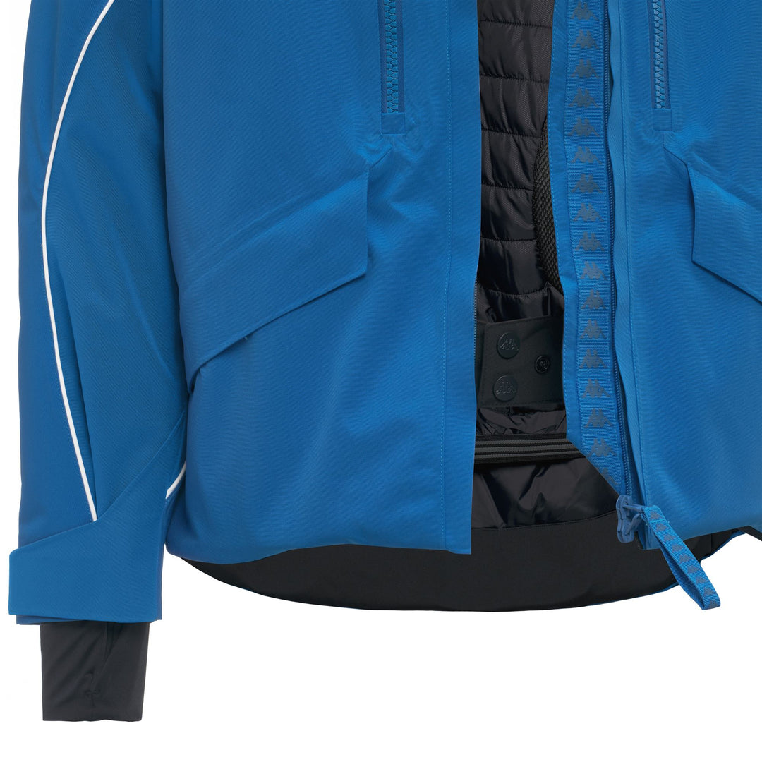 Veste de ski rembourrée bleue pour homme, coupe classique, avec protection imperméable main