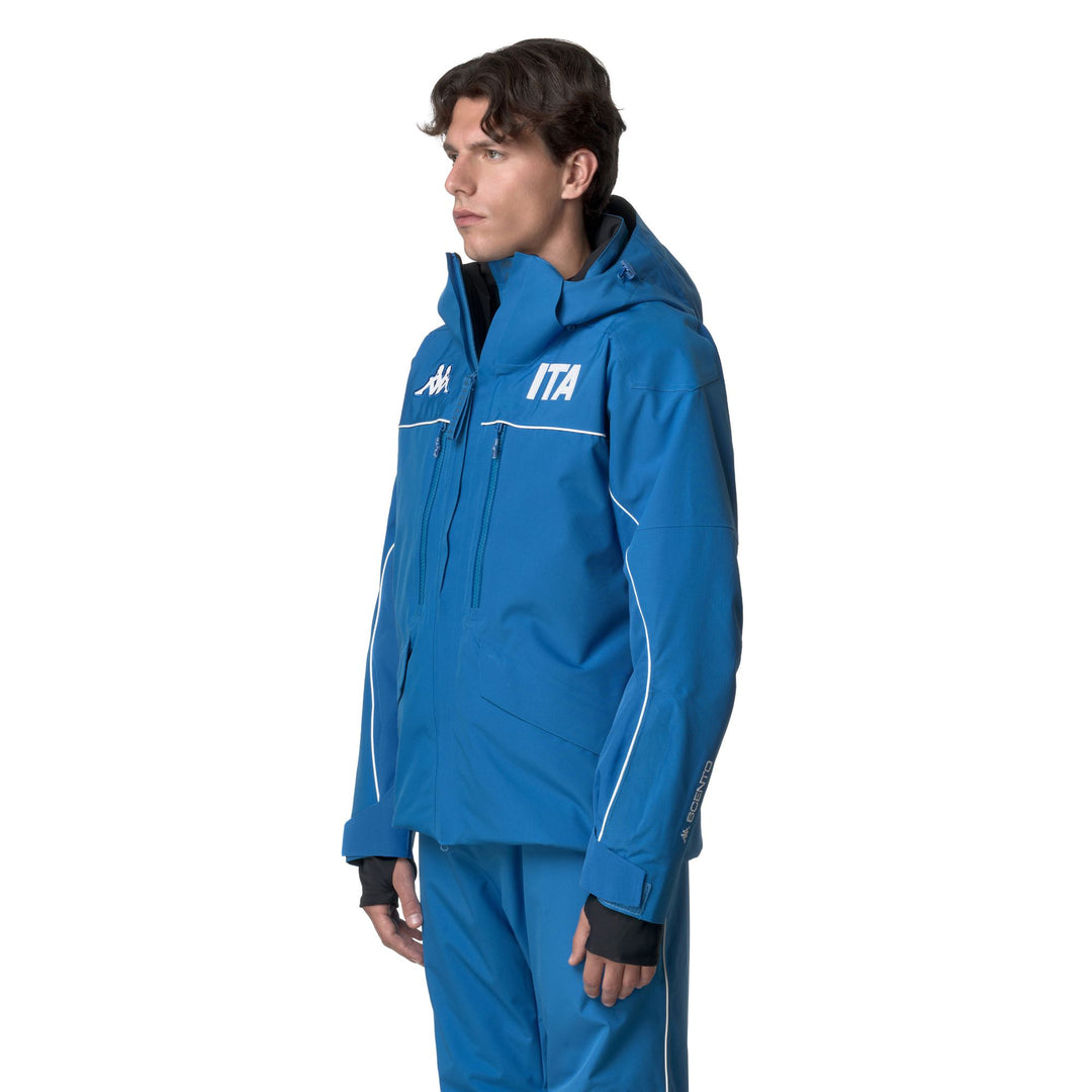 Veste de ski rembourrée bleue pour homme, coupe classique, avec protection imperméable main