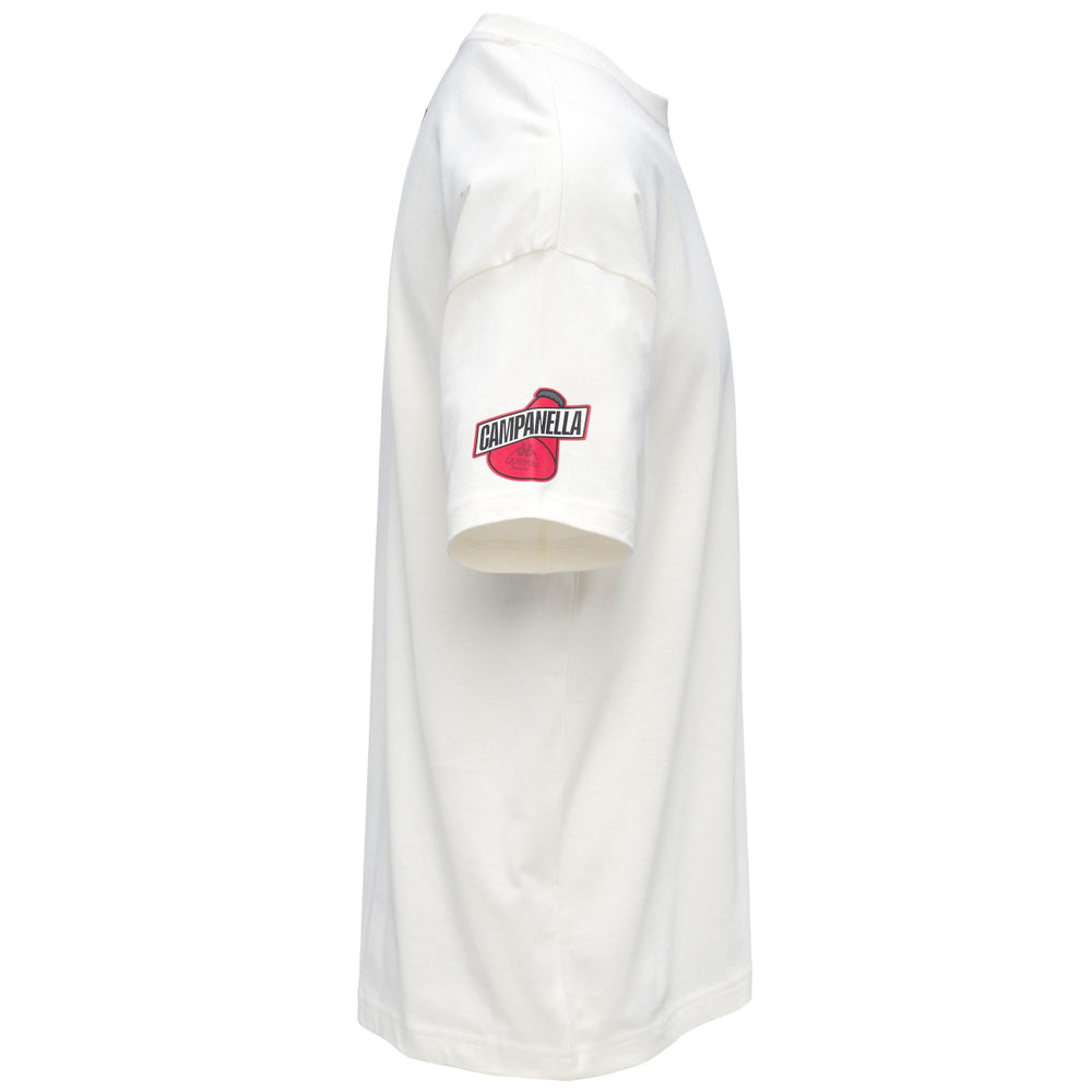 T-shirt bianca da uomo con grafiche stampate e patch 02