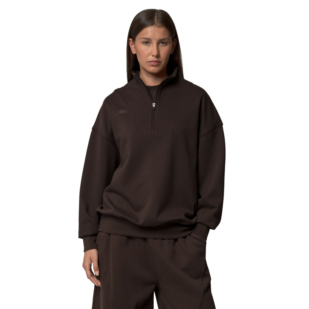 Brown Women's Oversized Half-Zip Fleece Jumper 01