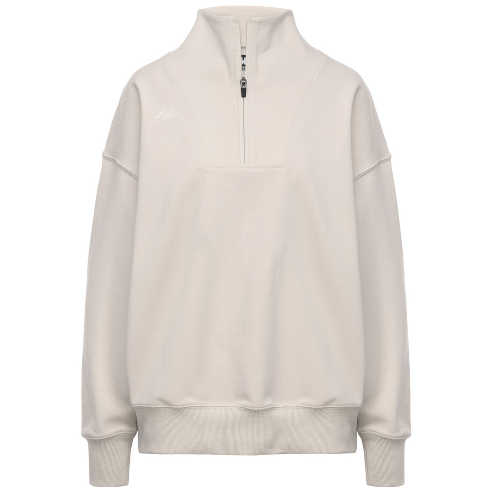 Beige Women's Oversized Fleece Jumper with Half-Zip Opening 02