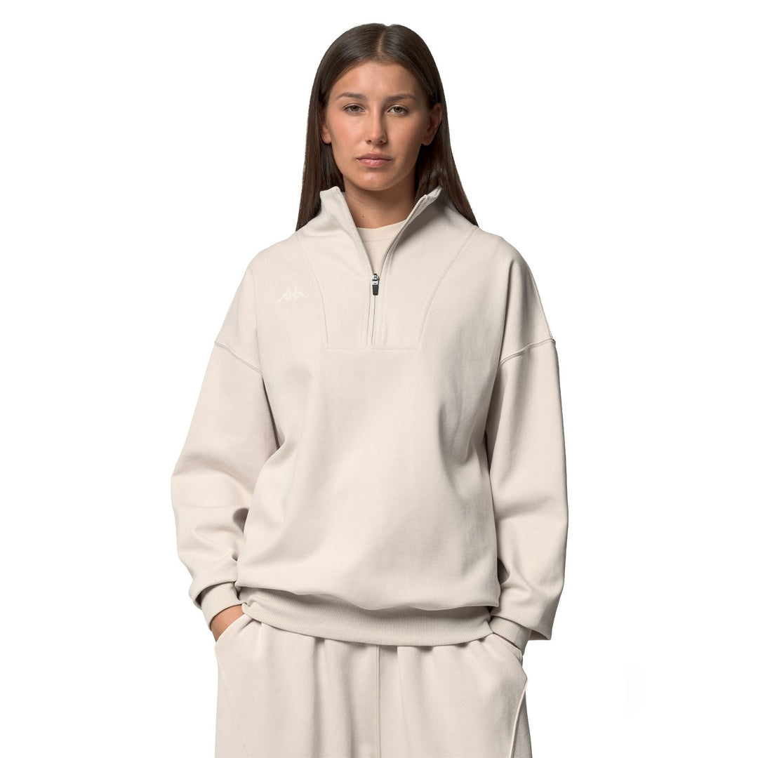Beige Women's Oversized Fleece Jumper with Half-Zip Opening 01
