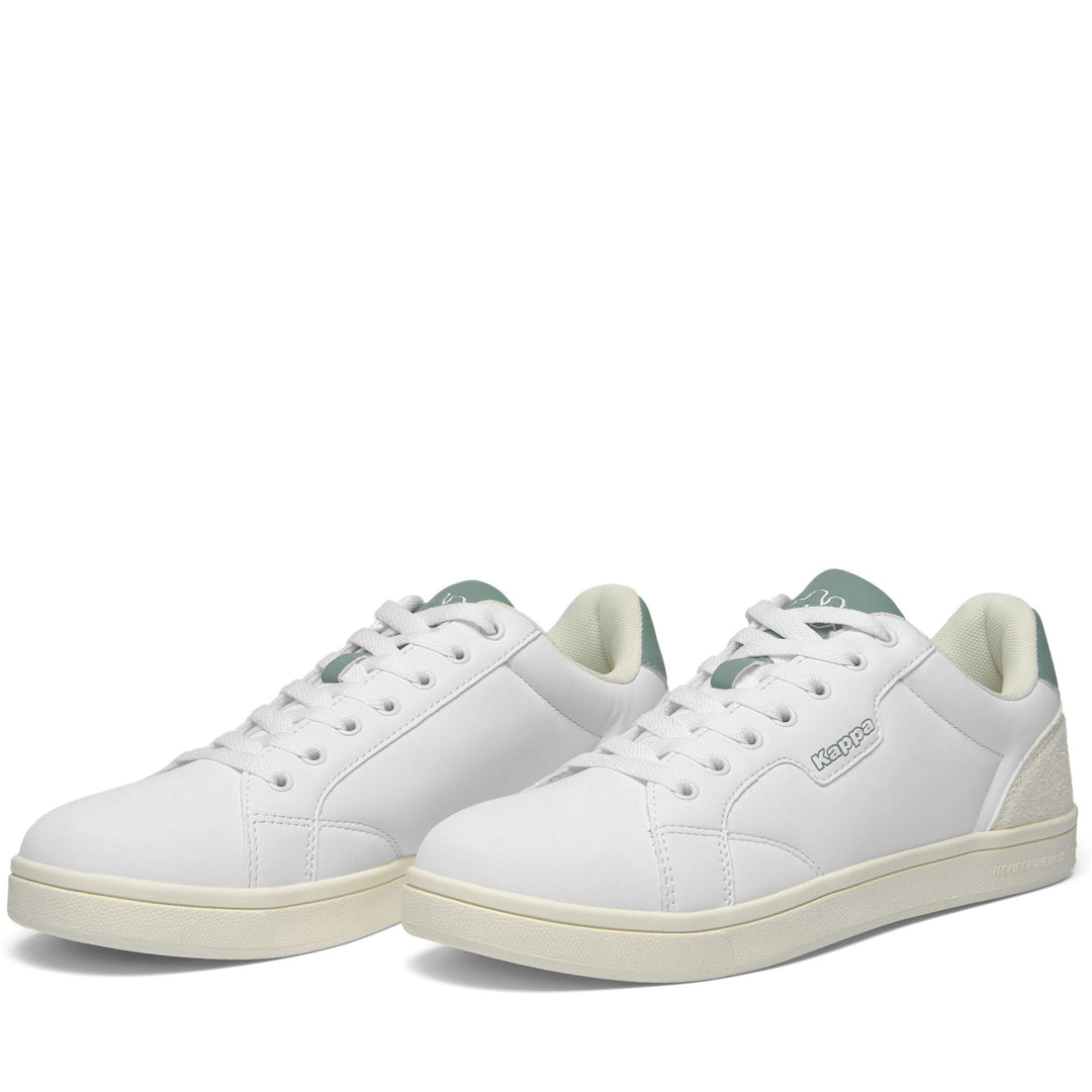 White and Green Unisex Low Cut Sneakers with Synthetic Upper main