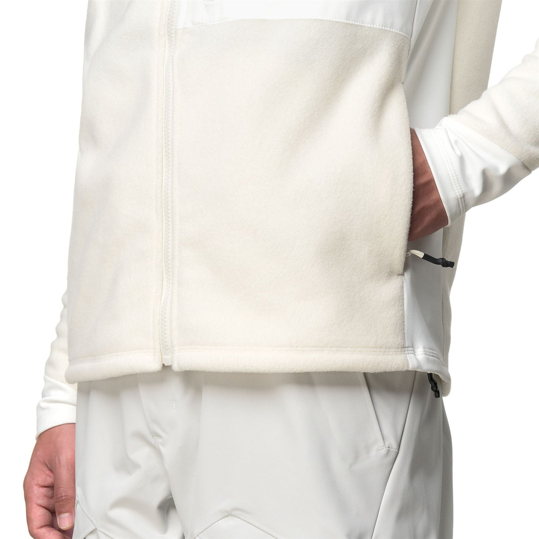 White unisex fleece jacket with stretch and zip pockets main