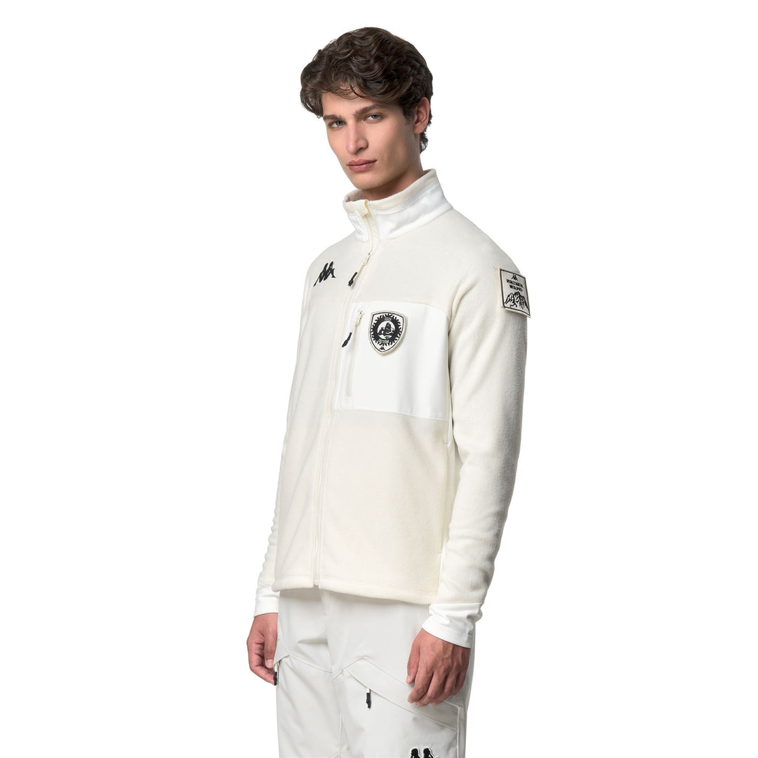 White unisex fleece jacket with stretch and zip pockets main