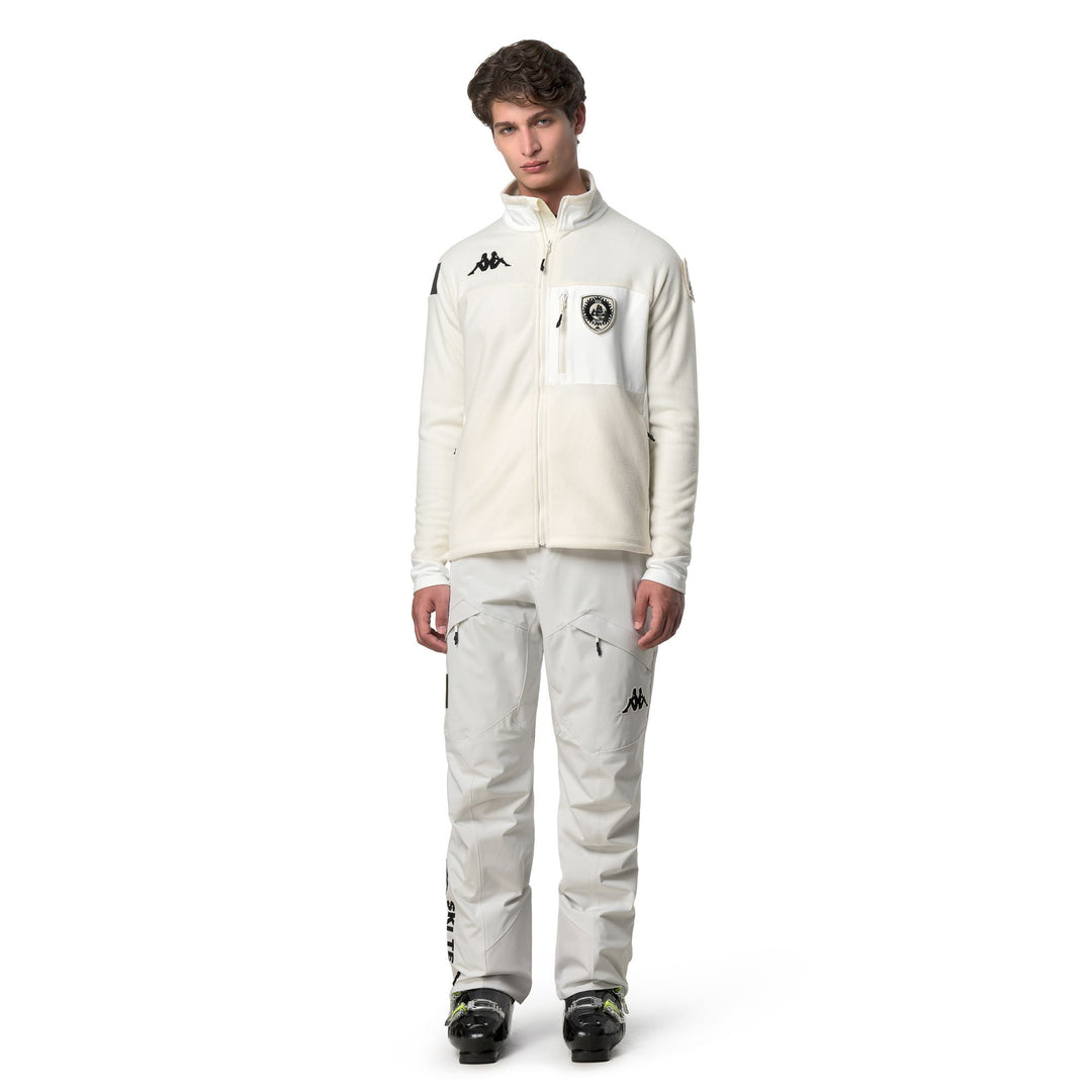 White unisex fleece jacket with stretch and zip pockets 01