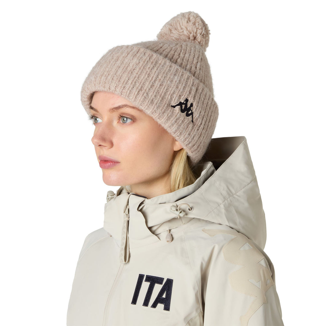 Cappello unisex in maglia acrilica beige con fodera in pile main