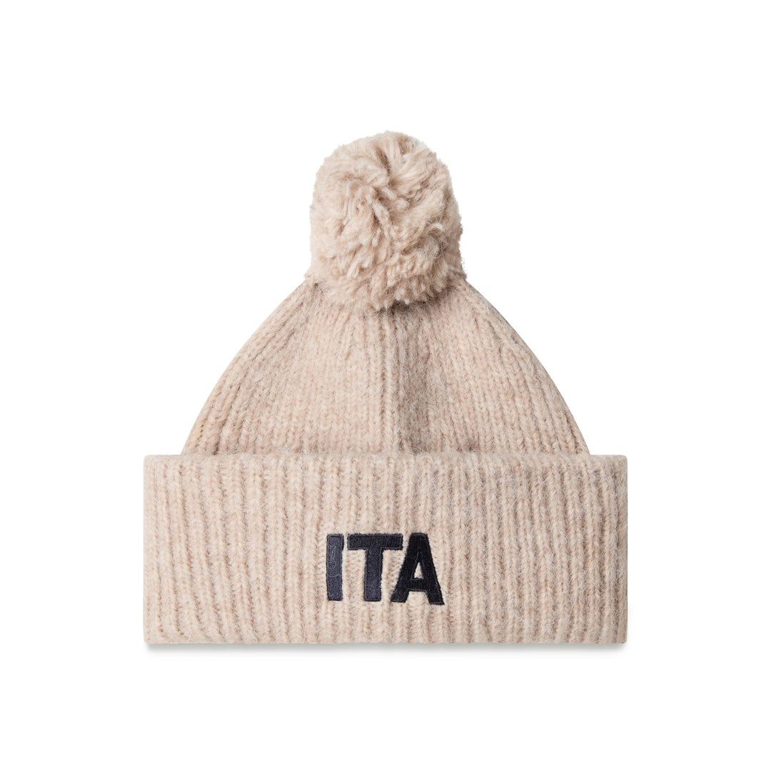 Beige Unisex Acrylic Knit Hat with Polar Lining 01