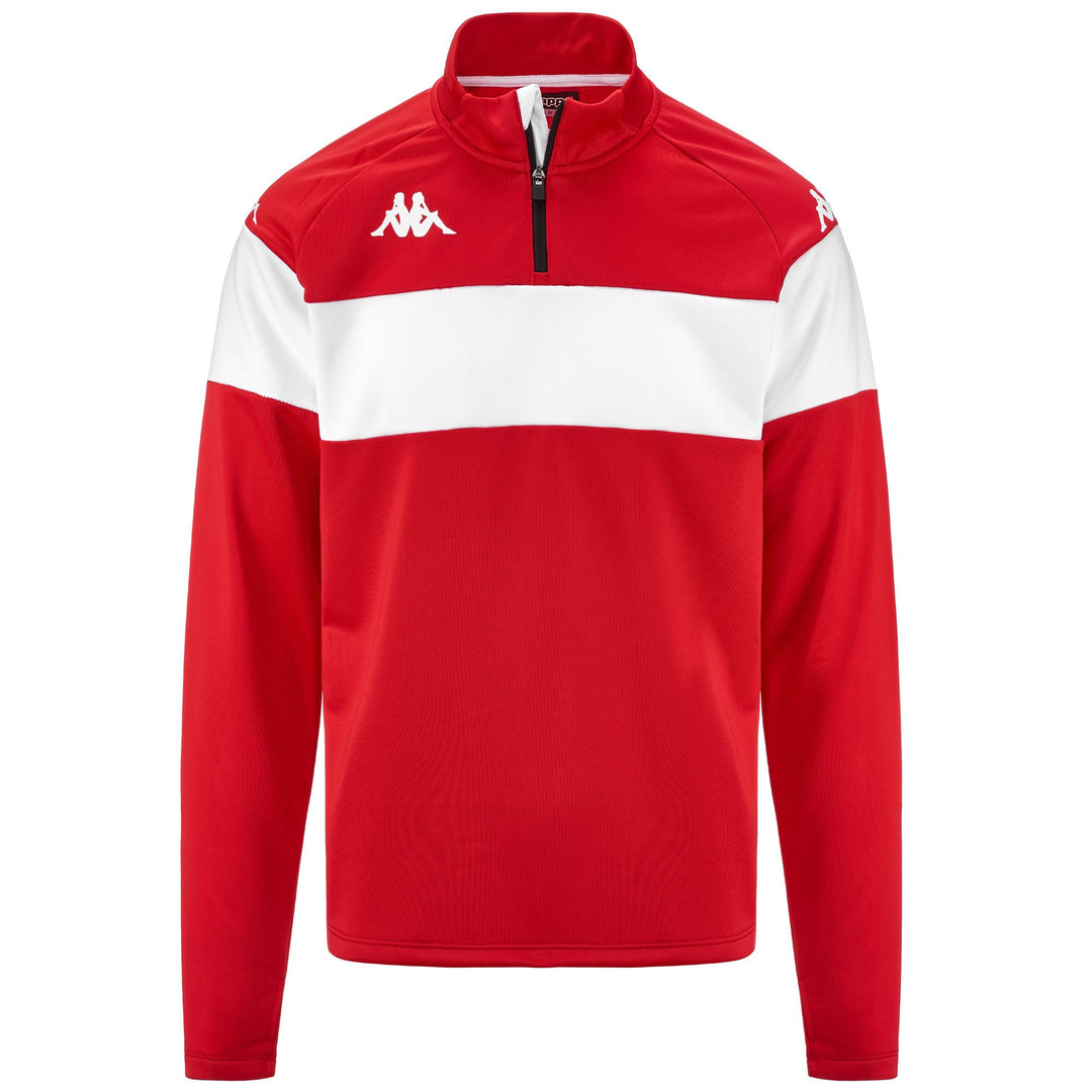 Red White Men's Football Training Fleece Jumper with Half Zip 01