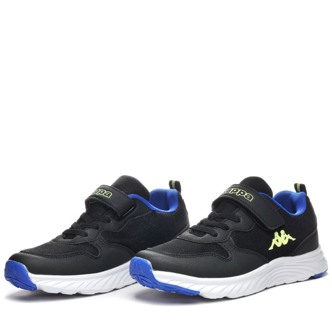 Sneakers basse unisex per bambini, nere, verdi e blu, con chiusura elastica 01