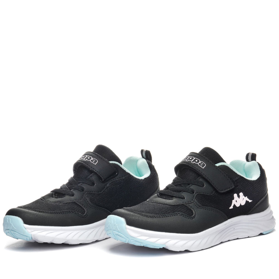 Sneakers basse unisex nere e rosa per bambini con chiusura elastica in pizzo main