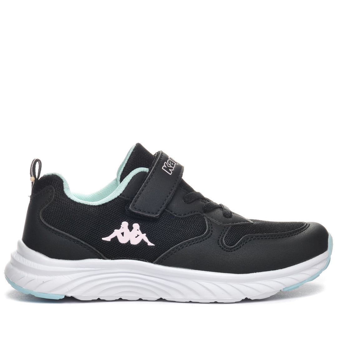 Sneakers basse unisex nere e rosa per bambini con chiusura elastica in pizzo main