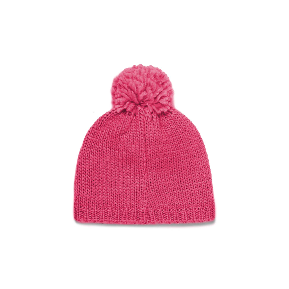 Fuchsia Kid's Wool and Acrylic Knit Ski Hat with Pom Pom 02