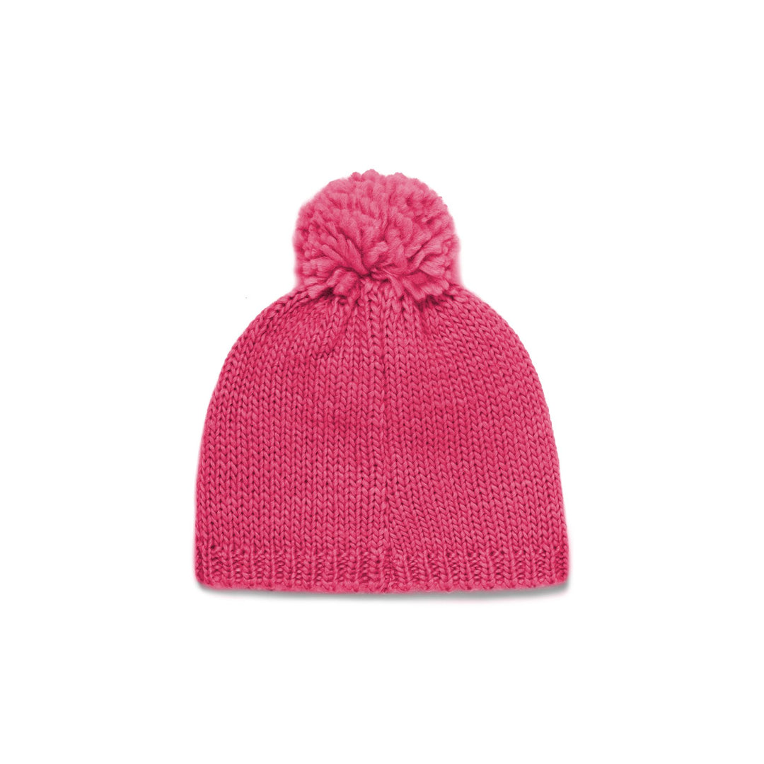 Fuchsia Kid's Wool and Acrylic Knit Ski Hat with Pom Pom main