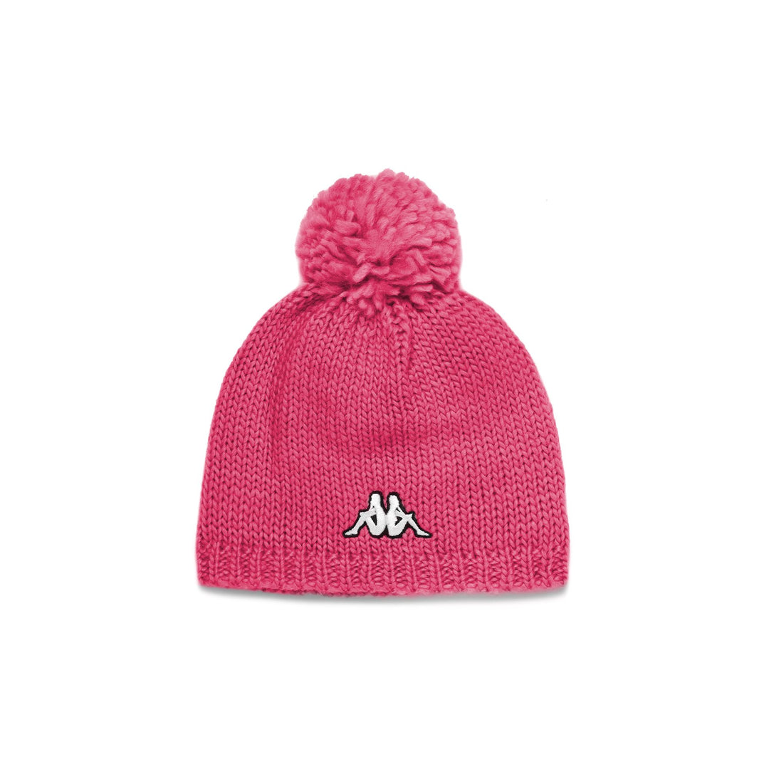 Bonnet de ski enfant fuchsia en laine et acrylique tricoté avec pompon 01