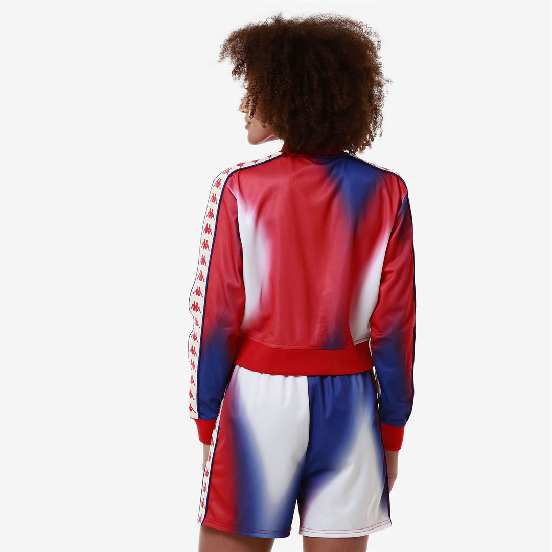 Chaqueta polar corta con estampado gráfico rojo y azul para mujer para deporte urbano main