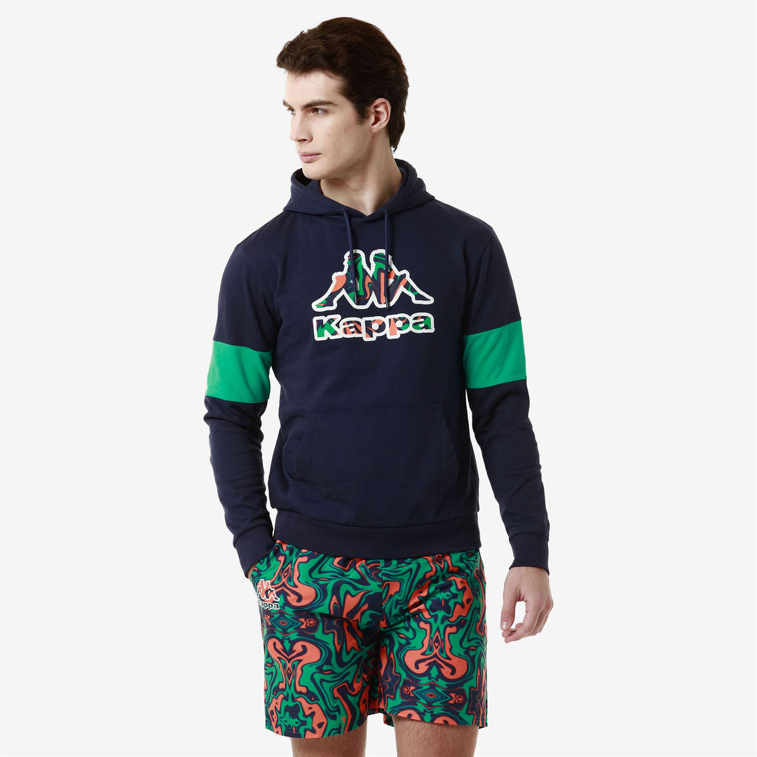 Suéter polar de entrenamiento azul verdoso para hombre con bolsillo tipo canguro main