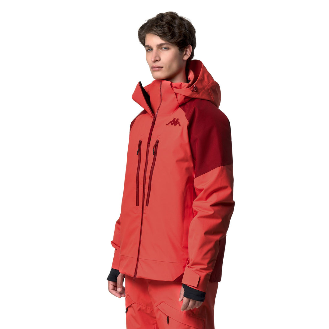 Red men's waterproof padded jacket with detachable hood main