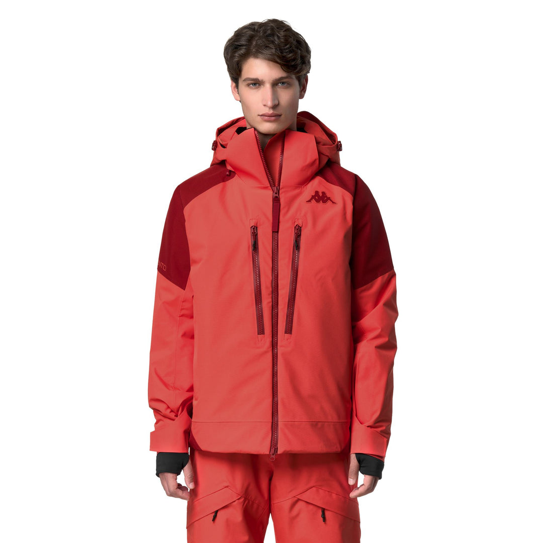 Red men's waterproof padded jacket with detachable hood main