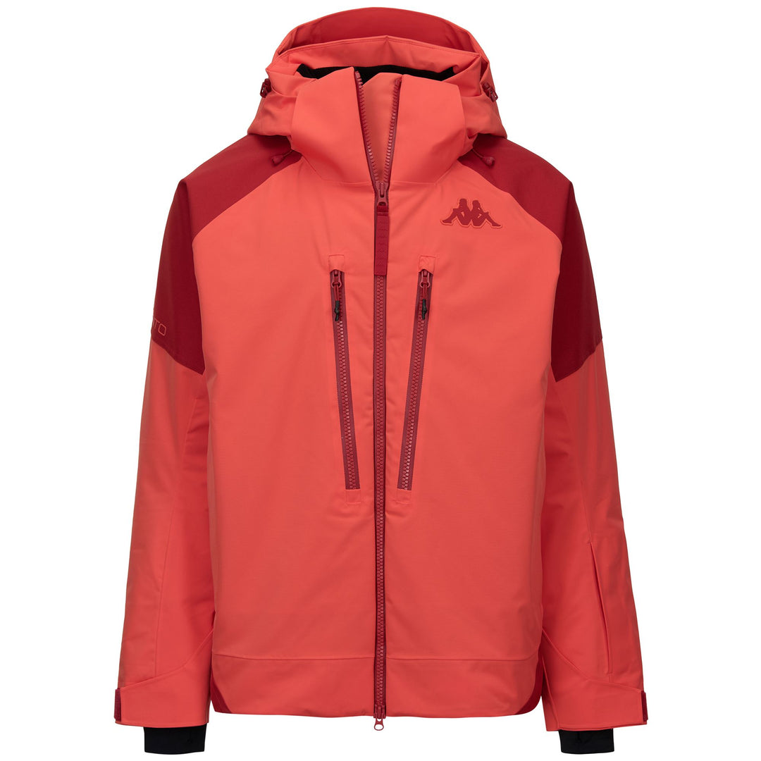 Red men's waterproof padded jacket with detachable hood 01