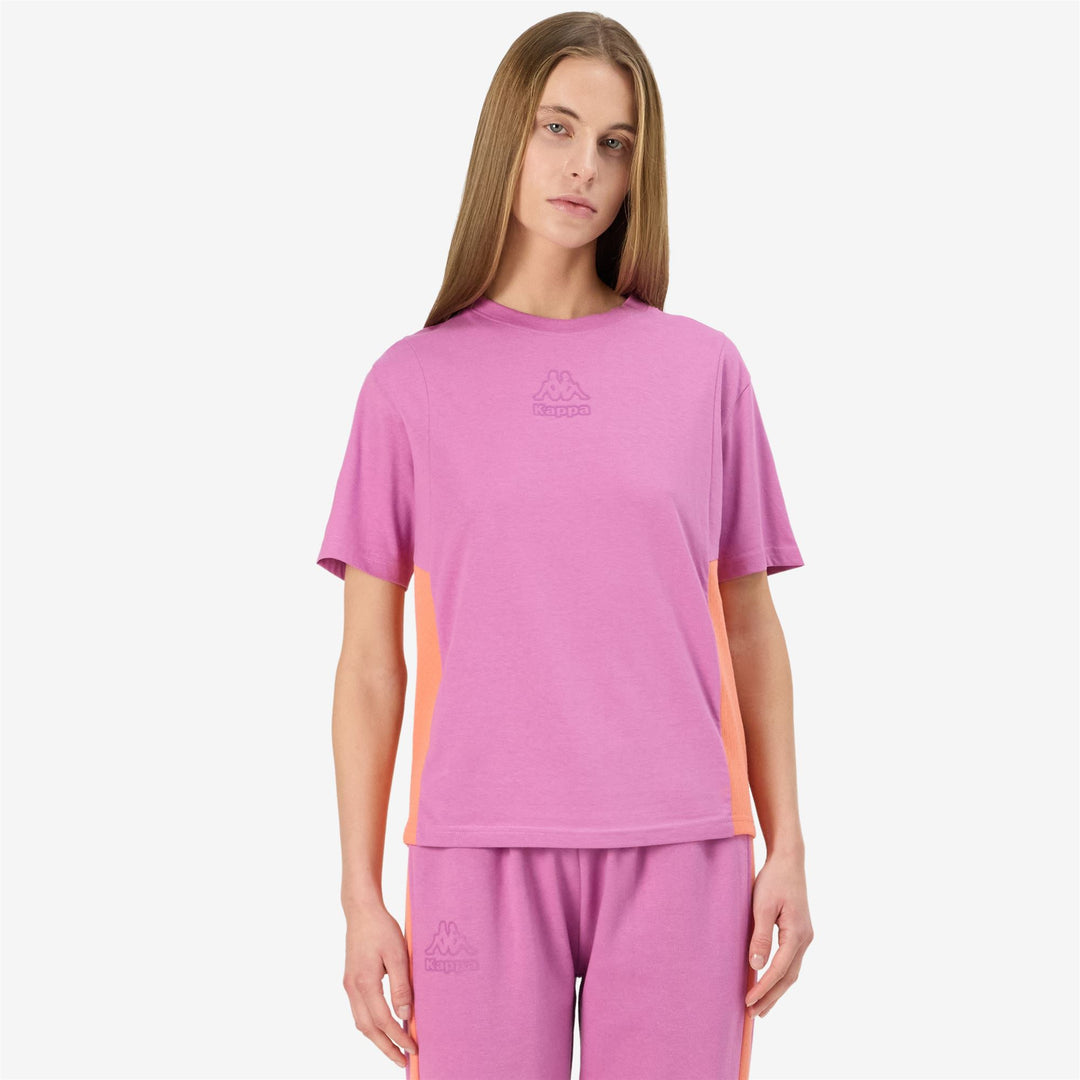 T-Shirt Sportiva Donna Corallo Viola con Inserti in Rete main