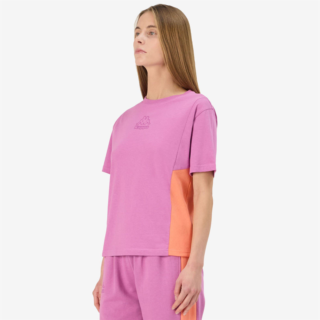 T-Shirt Sportiva Donna Corallo Viola con Inserti in Rete main