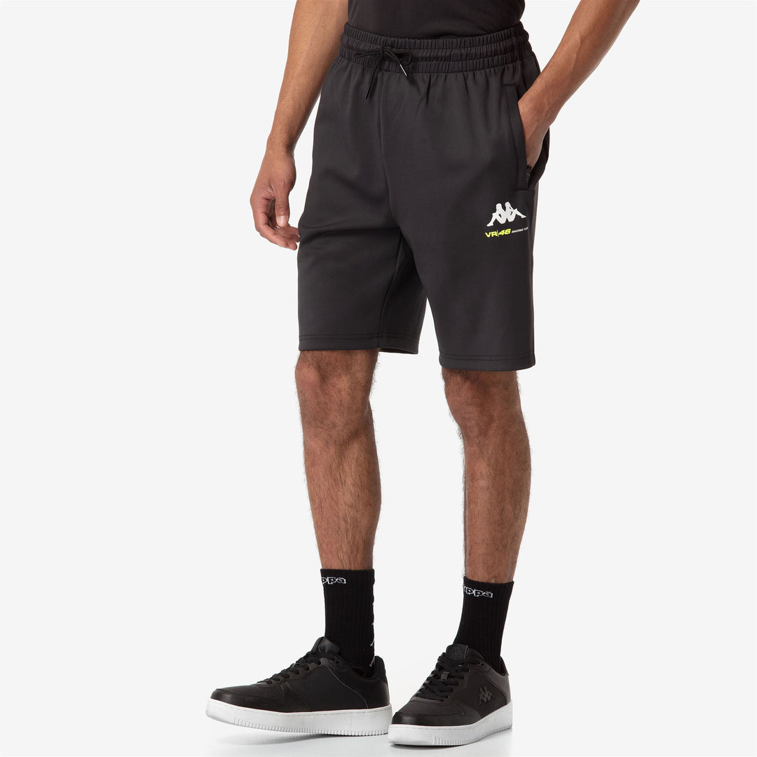 Black Men's VR46 Motorcycling Sport Shorts with Elastic Waist main