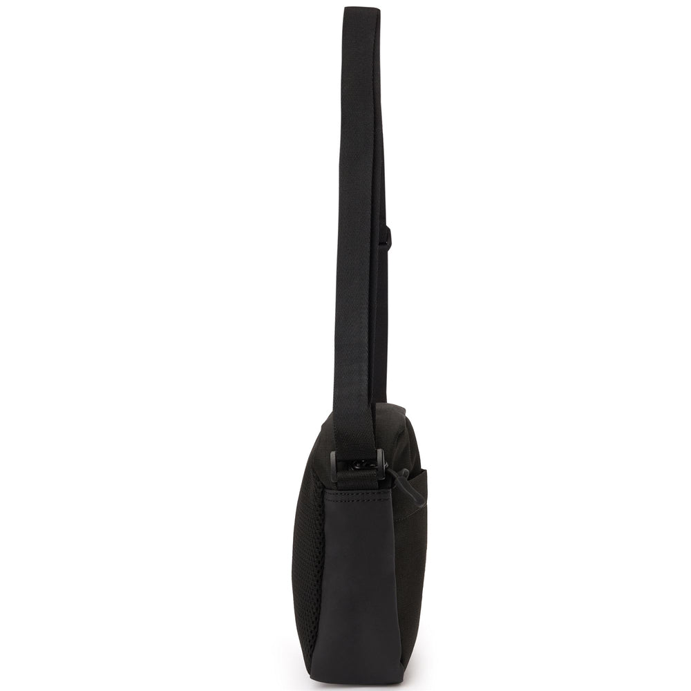 Borsa a tracolla unisex in poliestere nero con tasca con cerniera 02