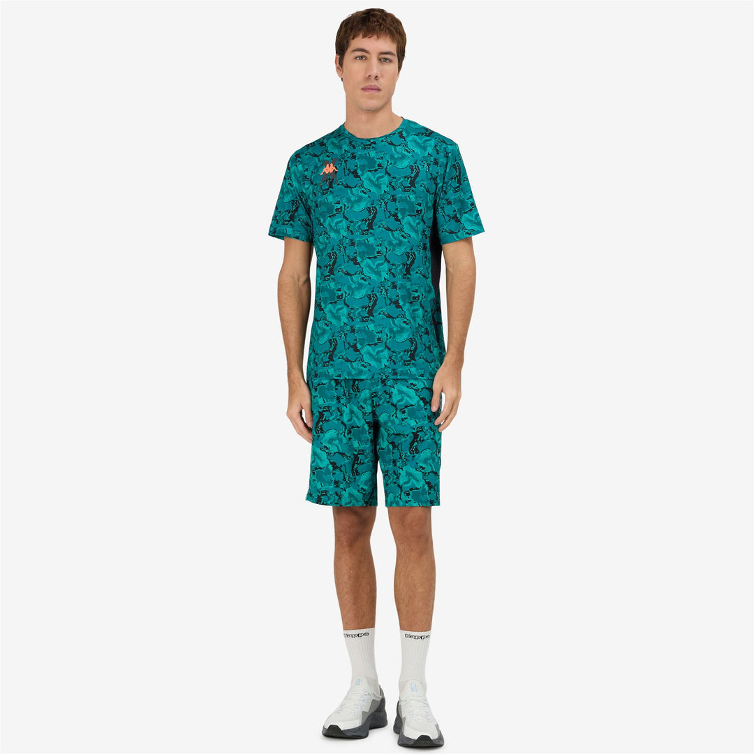 Pantalones cortos deportivos de entrenamiento para hombre en verde azulado con estampado integral main