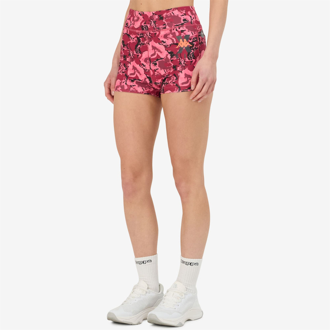 Short de sport moulant rouge pour femme en jersey extensible main