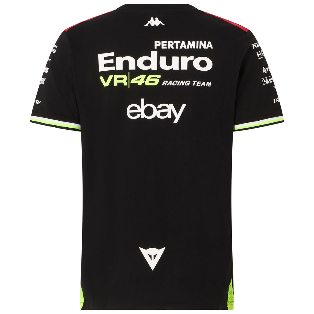 Camiseta de motociclismo activa para hombre, color negro neón, con logotipos de equipo main