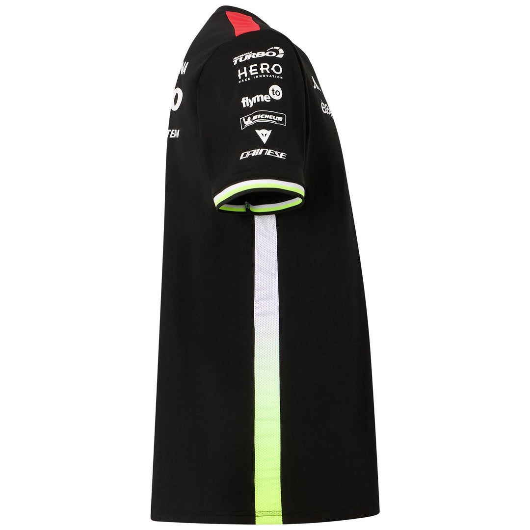 Camiseta de motociclismo activa para hombre, color negro neón, con logotipos de equipo main