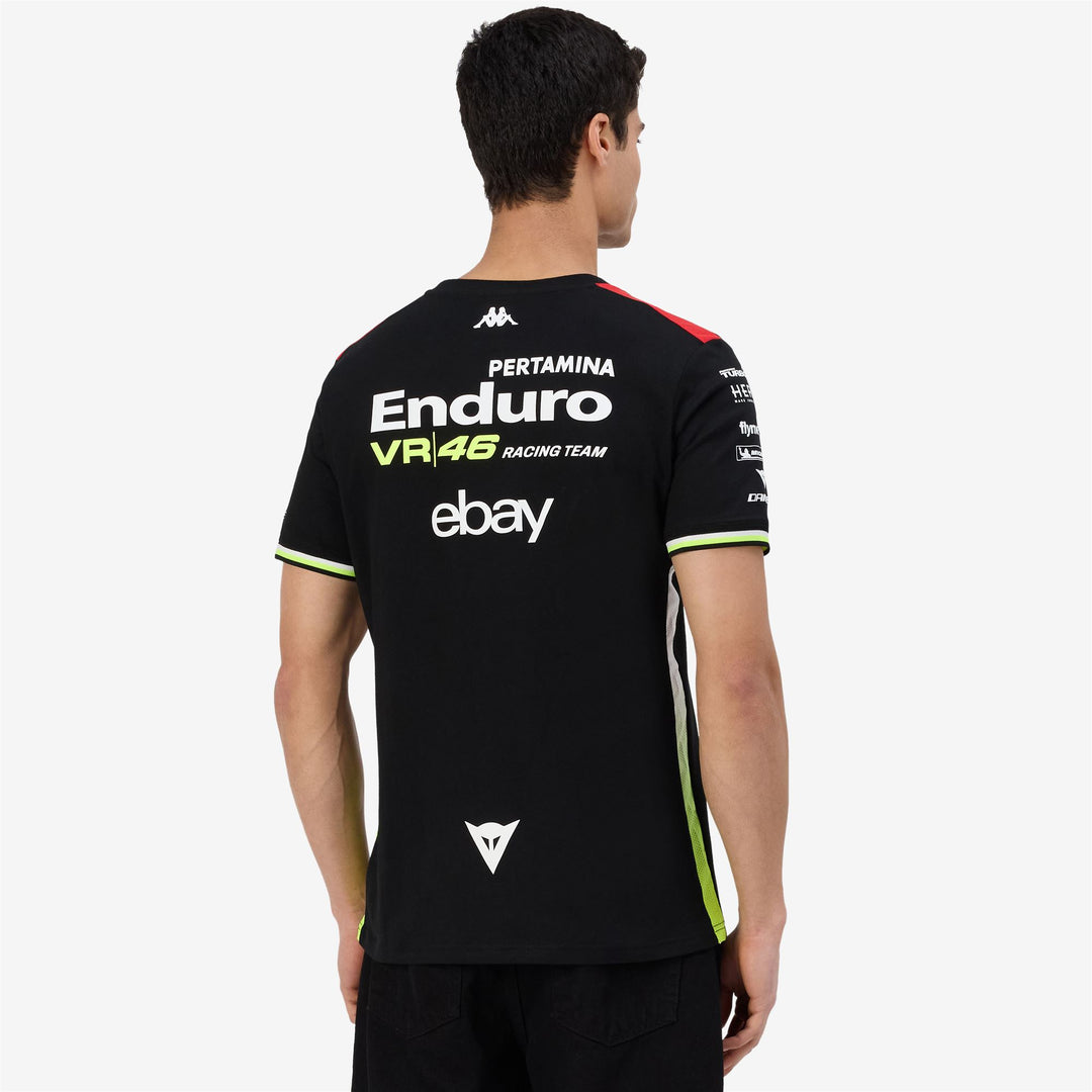 Camiseta de motociclismo activa para hombre, color negro neón, con logotipos de equipo main