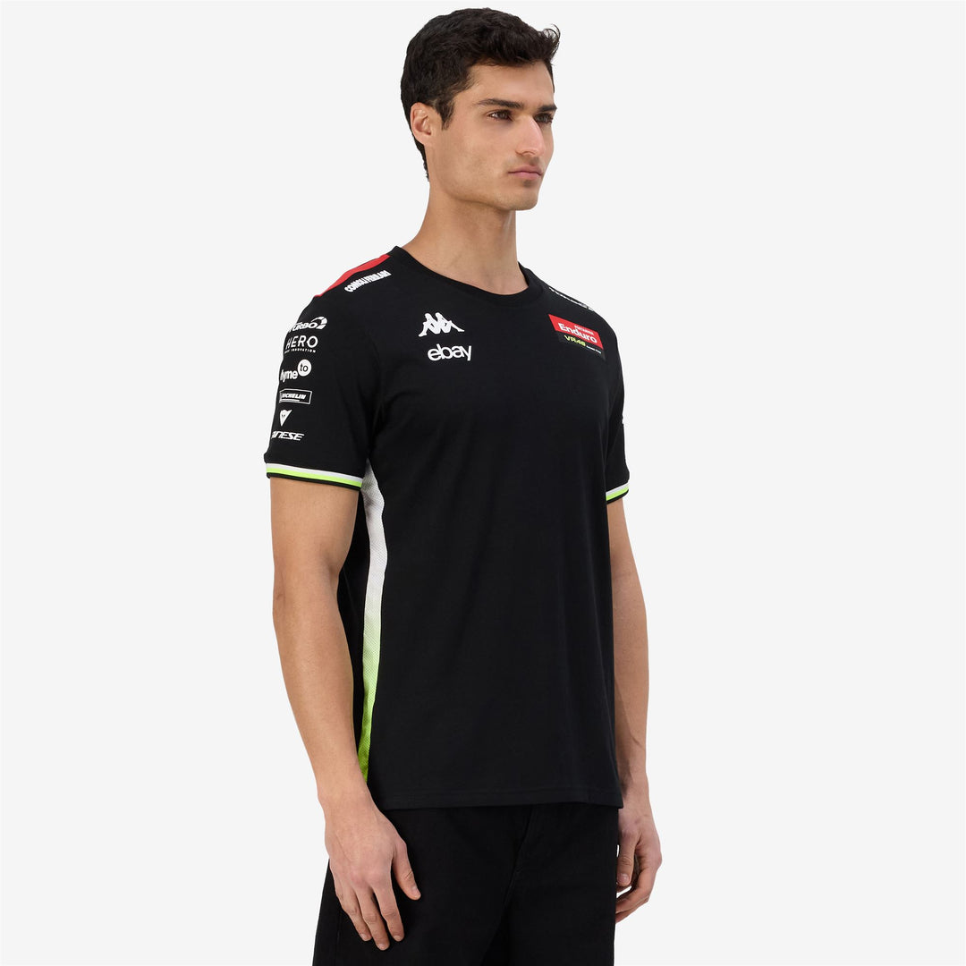 Camiseta de motociclismo activa para hombre, color negro neón, con logotipos de equipo main