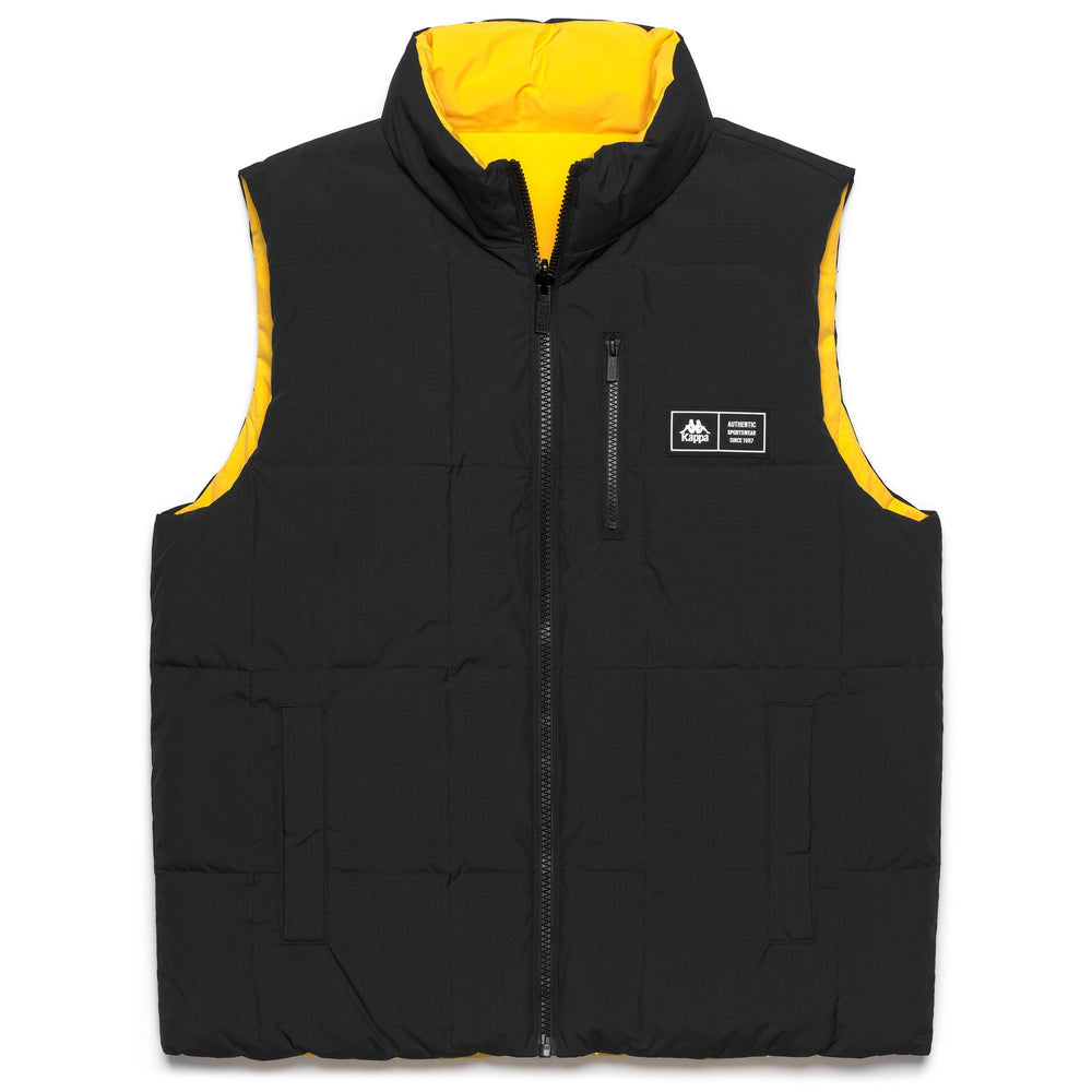 Black Yellow Men's Reversible Padded Vest Jacket with Pockets 02