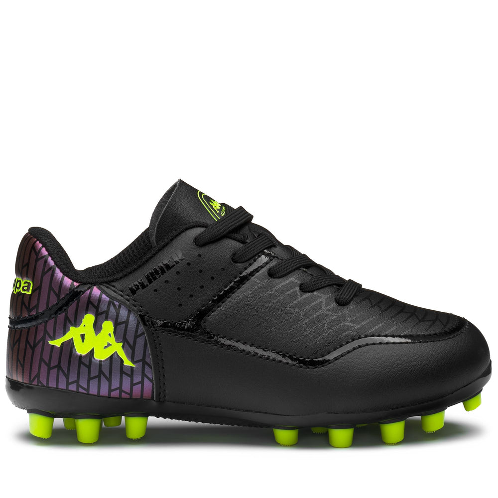 Scarpe da calcio basse nere e gialle neon per ragazzi, adatte a terreni sintetici 02