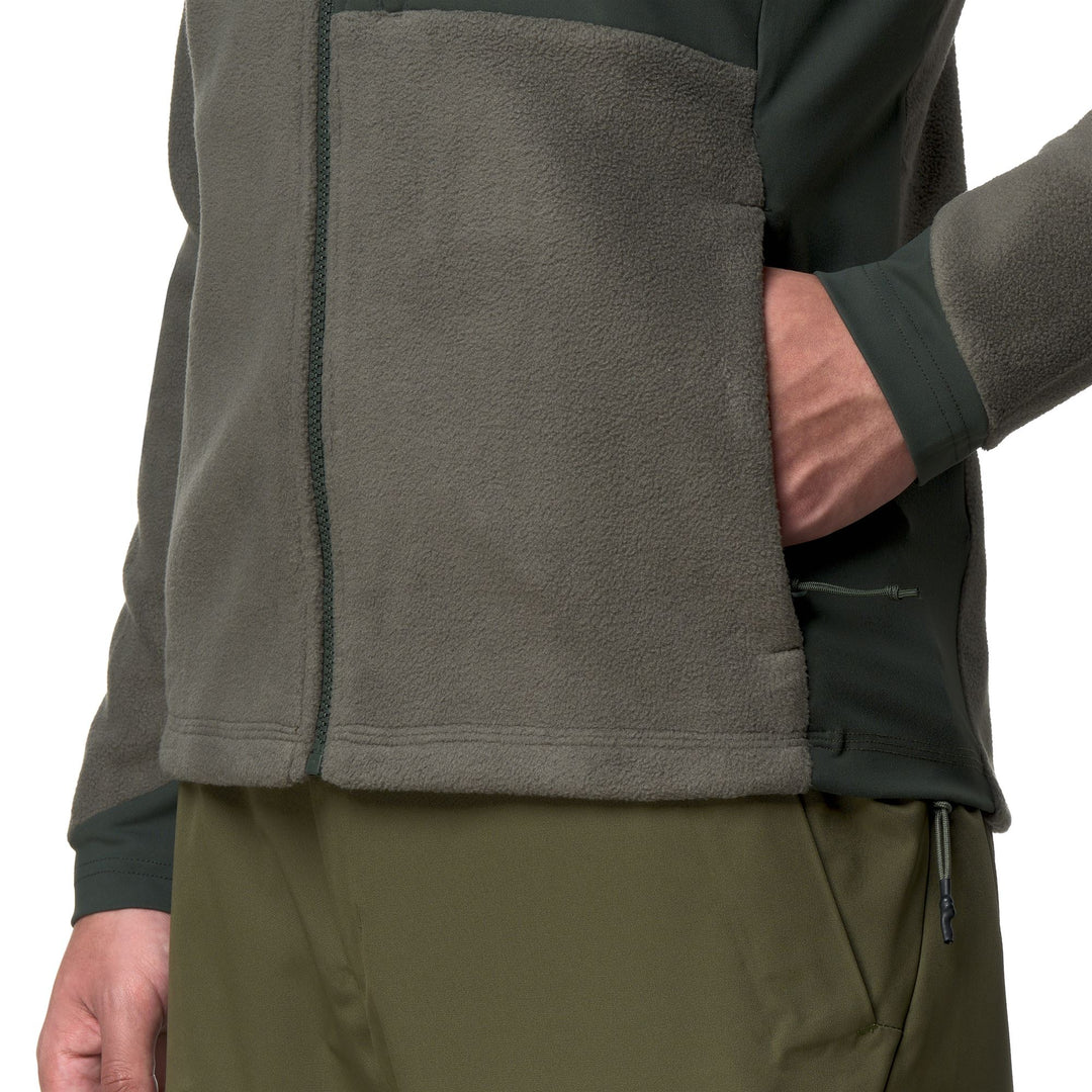 Chaqueta polar verde oscuro para hombre con cremallera completa y bolsillos main