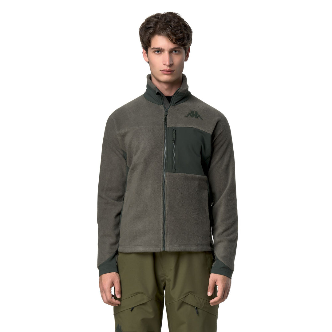 Chaqueta polar verde oscuro para hombre con cremallera completa y bolsillos main