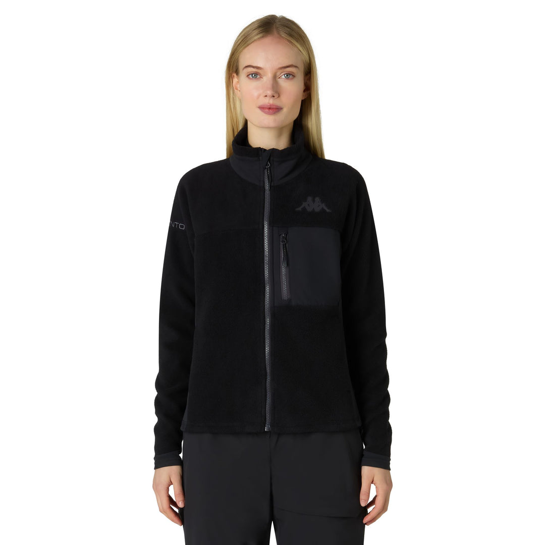 Black Women's Slim Fit Ski Fleece Jacket with Zippered Pockets 01