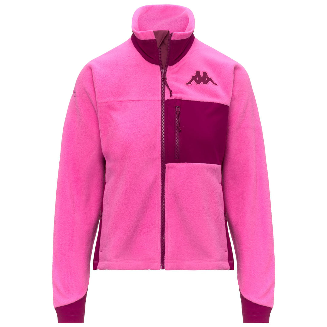 Giacca in pile da donna fucsia rossa con tasche con cerniera main