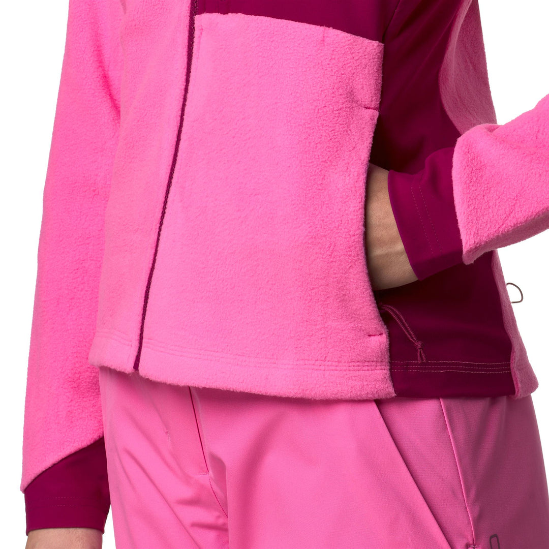 Giacca in pile da donna fucsia rossa con tasche con cerniera main