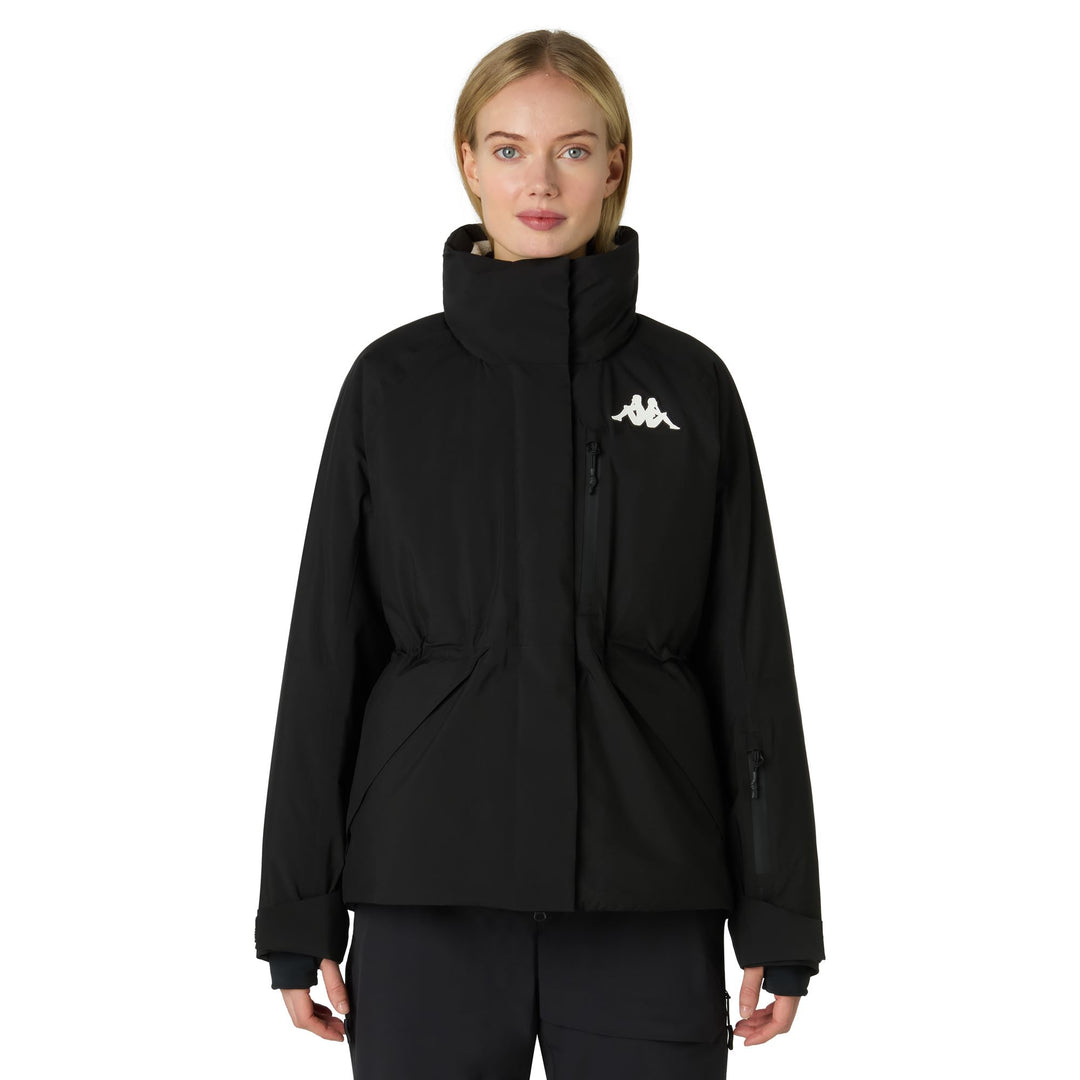 Veste de ski noire isolée pour femme avec protection imperméable main