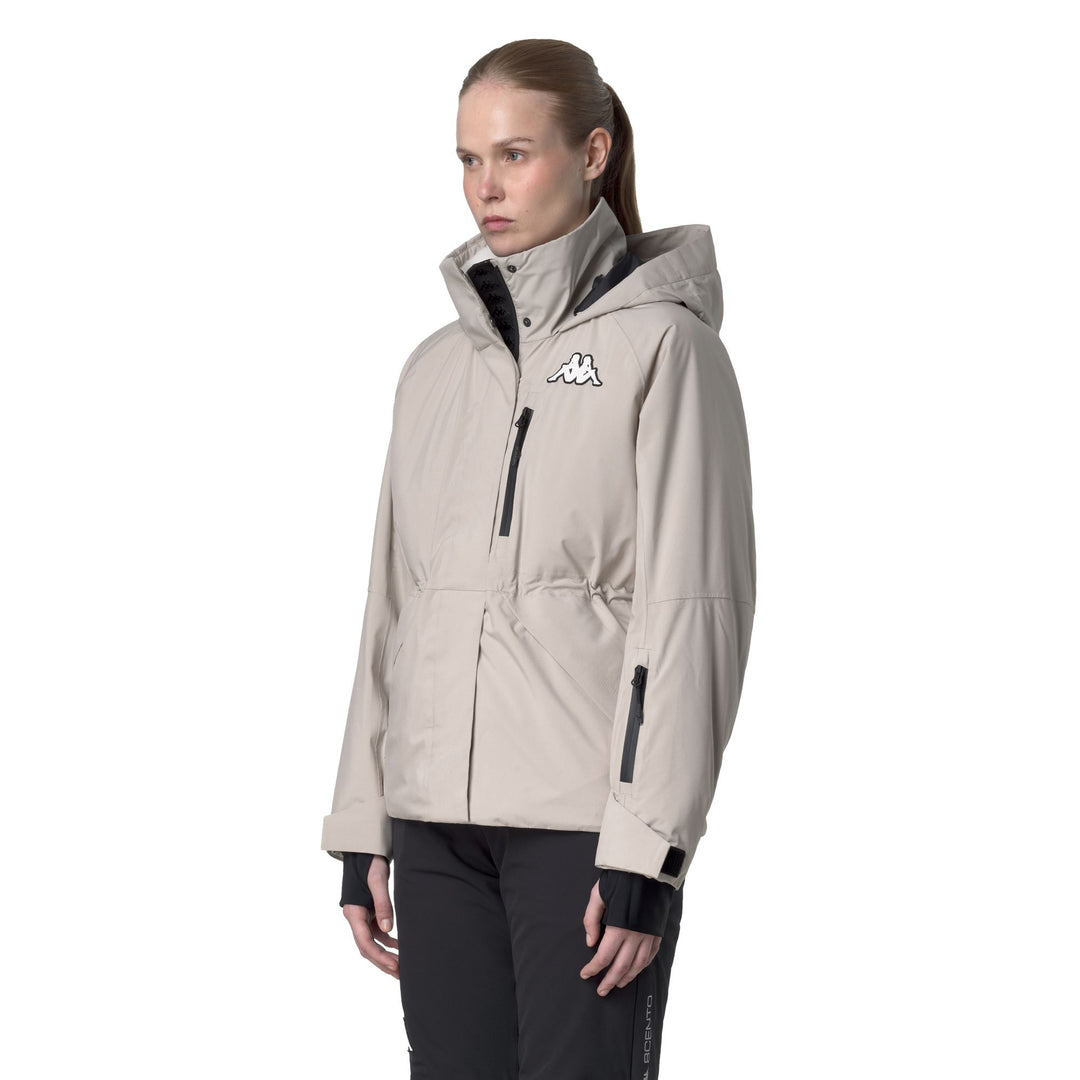 Veste de ski matelassée beige pour femme avec doublure sherpa main
