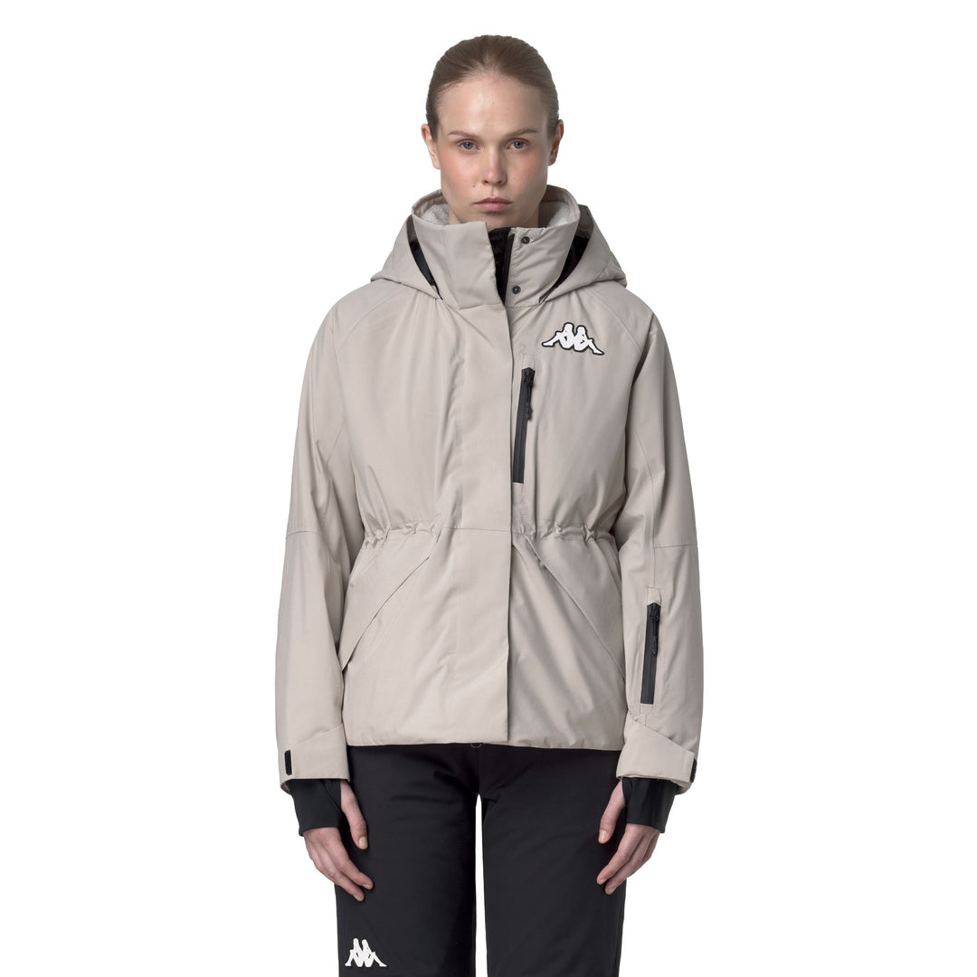 Beige Women's Regular Fit Padded Ski Jacket with Sherpa Lining 01