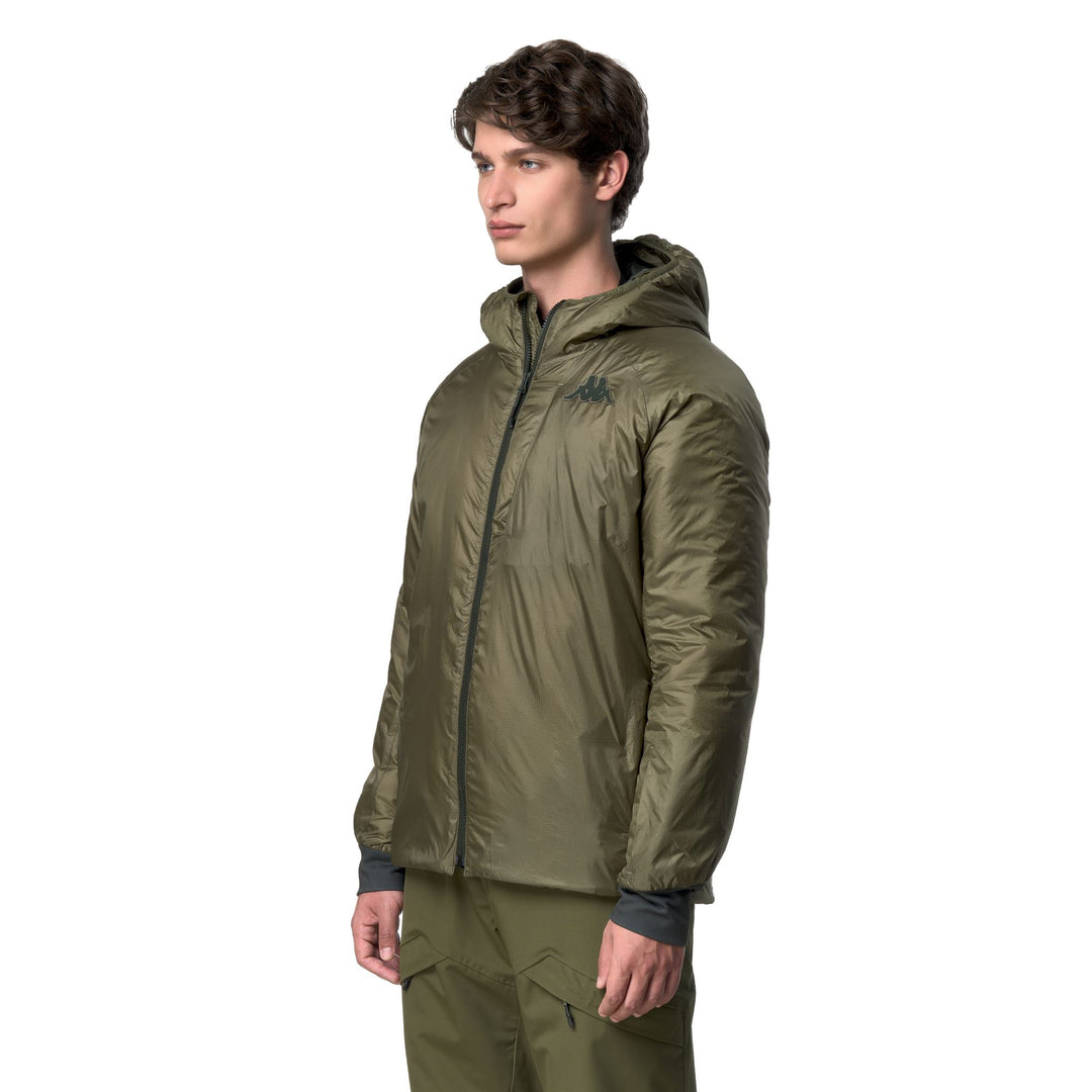 Green Men's Padded Jacket with Hood and Zip Pockets main