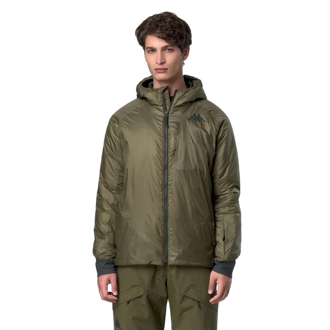 Green Men's Padded Jacket with Hood and Zip Pockets main