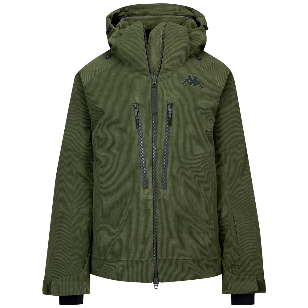 Giacca imbottita impermeabile da uomo verde nera con cappuccio staccabile 02