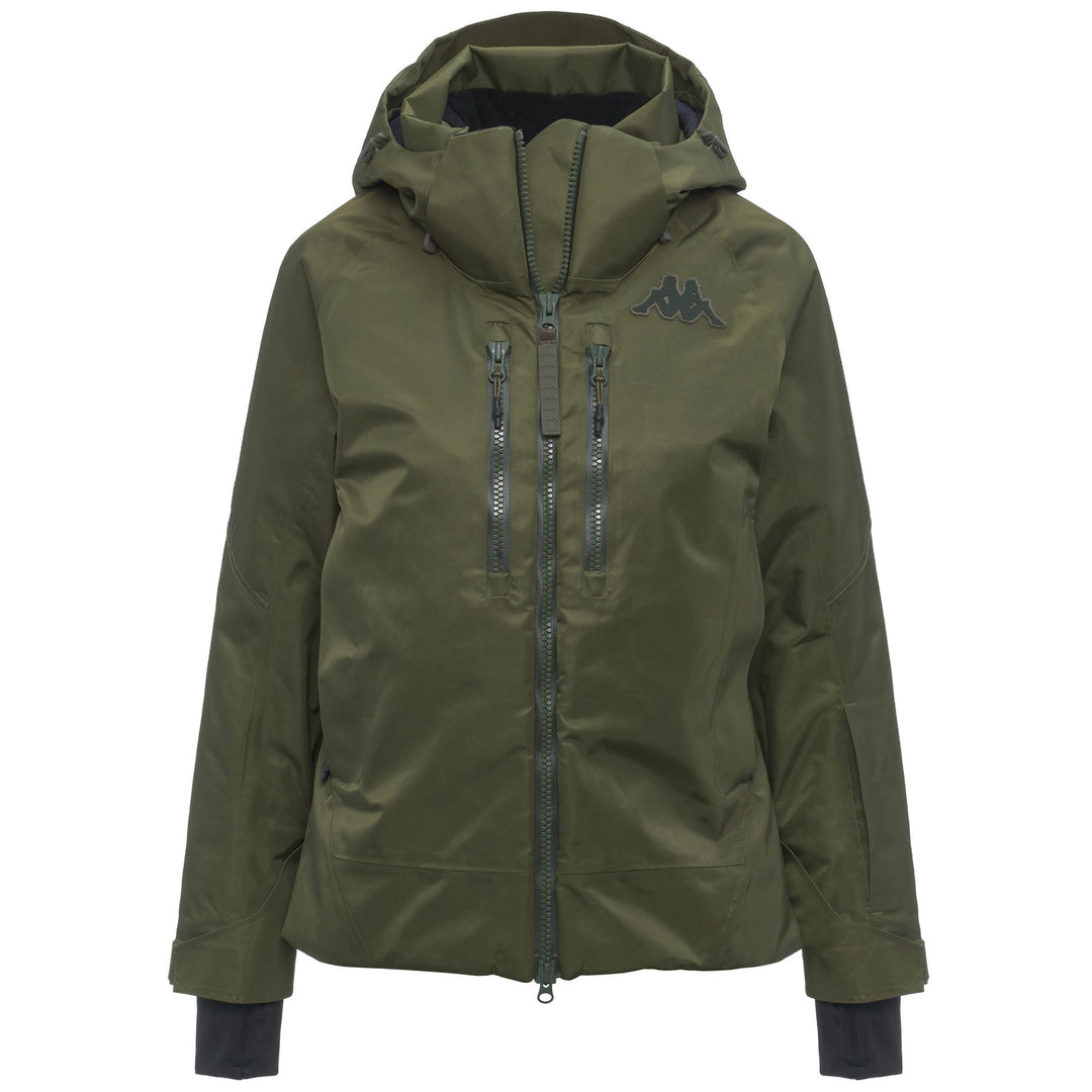 Veste de ski imperméable et ajustée pour femme, verte, avec isolation main