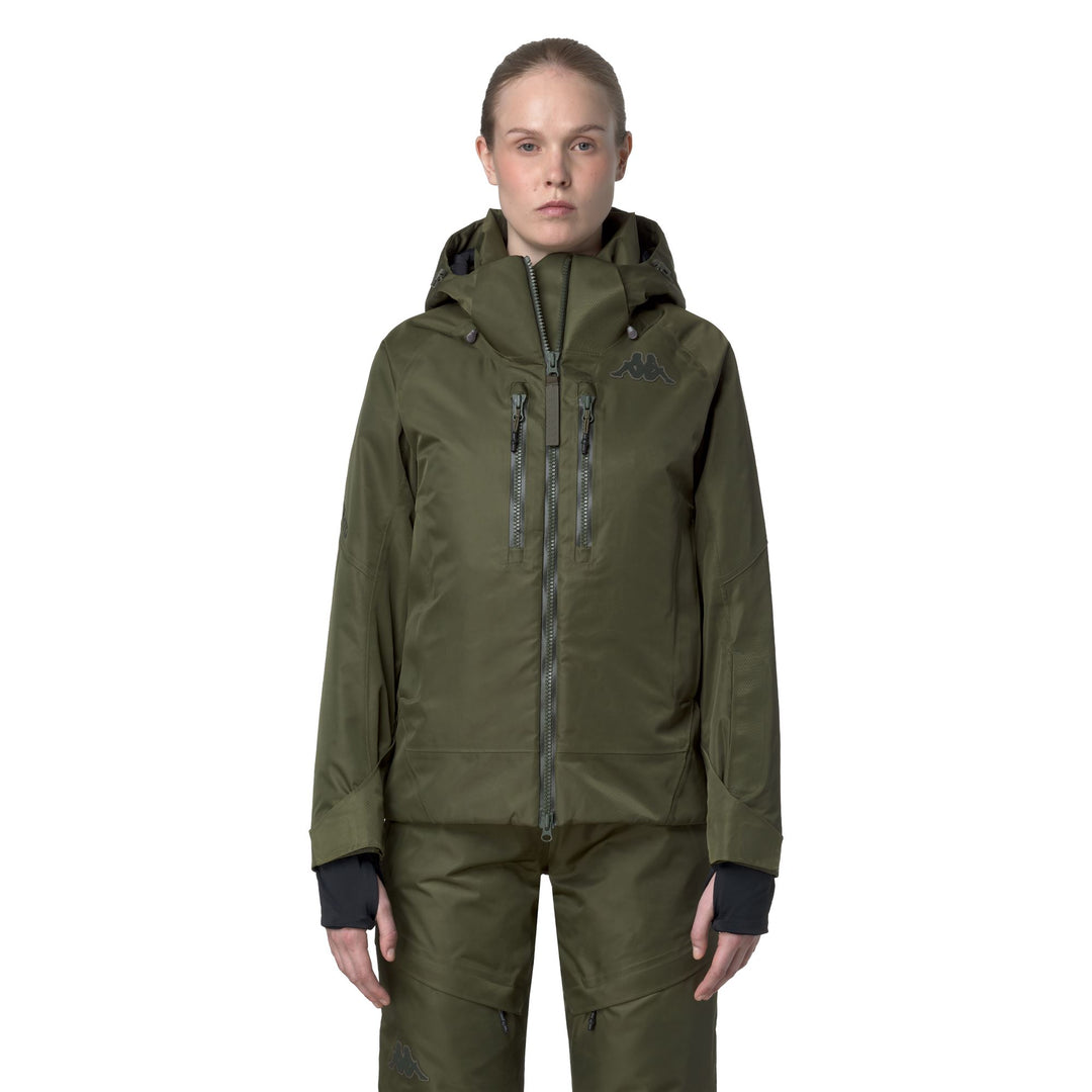 Veste de ski imperméable et ajustée pour femme, verte, avec isolation 01